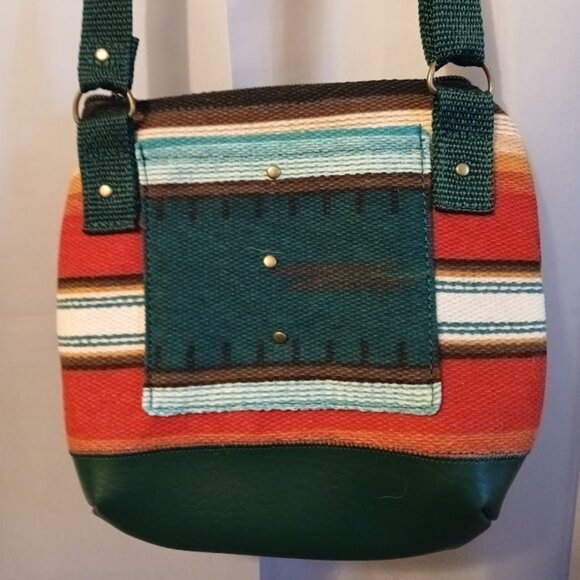 New Southwestern Sarape Stripe Tapestry Cowgirl Purse Red green Crossbody Bag - Picture 8 of 11